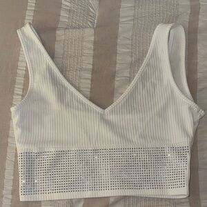 SHEIN White Crop Top with Silver Details